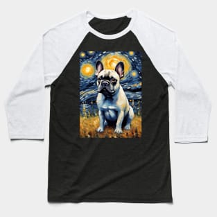 French Bulldog Dog Breed in a Van Gogh Starry Night Art Style Baseball T-Shirt